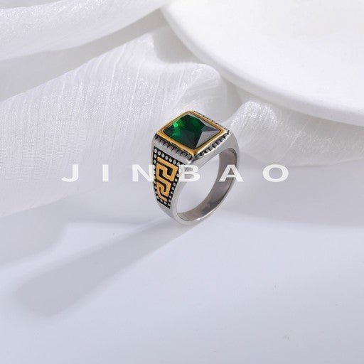 Vintage Stainless Steel Ring with Colored Gemstones Classic Fashion for Men | BL120