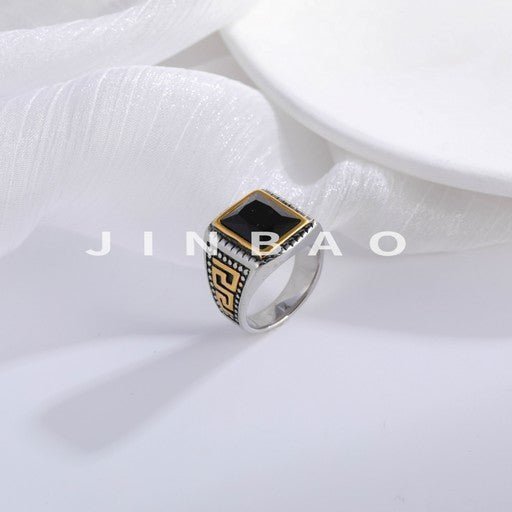 Vintage Stainless Steel Ring with Colored Gemstones Classic Fashion for Men | BL120