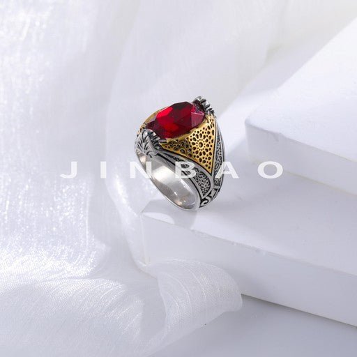 Vintage Stainless Steel Ring with Red Gemstone Classic Fashion for Men | K002779