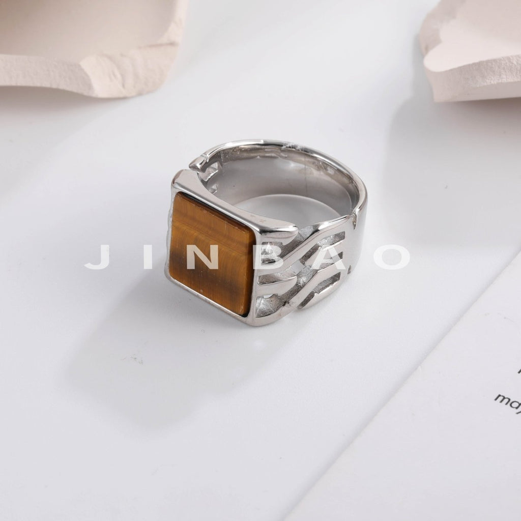Vintage Stainless Steel Ring with Sparkling Gemstone, Timeless Elegance | B159
