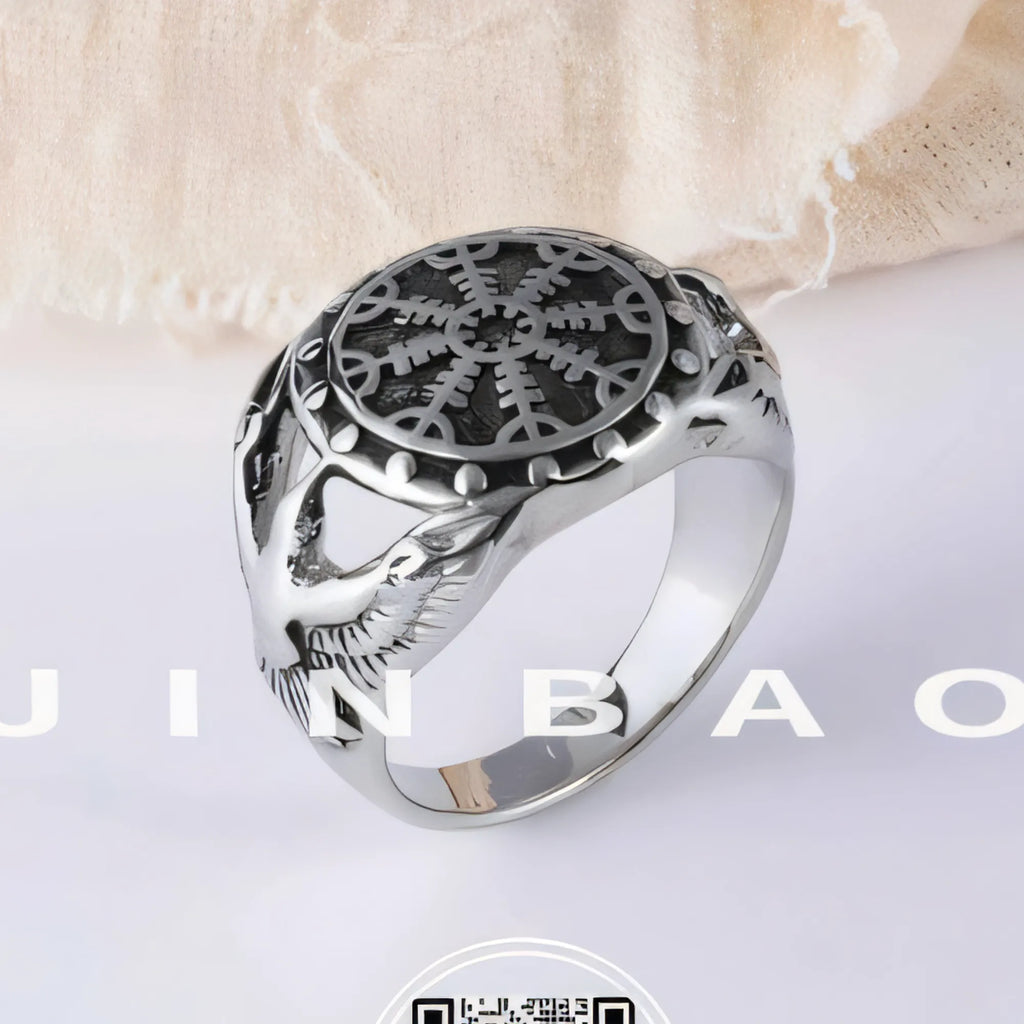 Vintage Stainless Steel Signet Ring with Intricate Pattern for Men | G002796