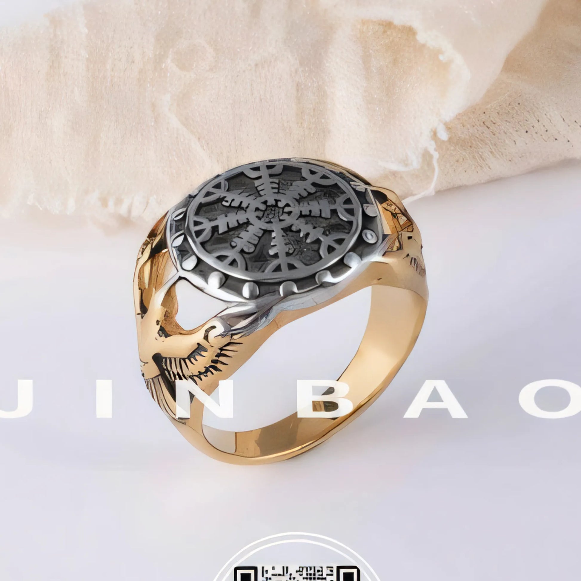 Vintage Stainless Steel Signet Ring with Intricate Pattern for Men | G002796
