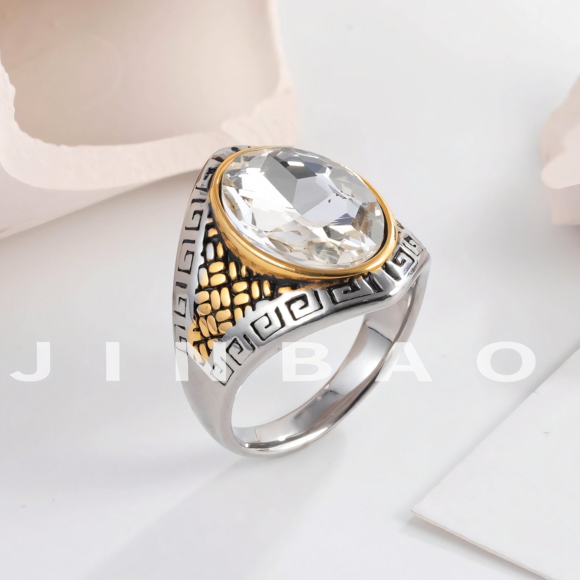Vintage Greek Pattern Men's Gemstone Stainless Steel Ring | B108