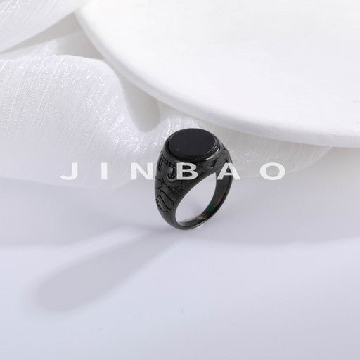 Vintage Style Stainless Steel Ring Men's Two-Tone Gemstone Band | BL667
