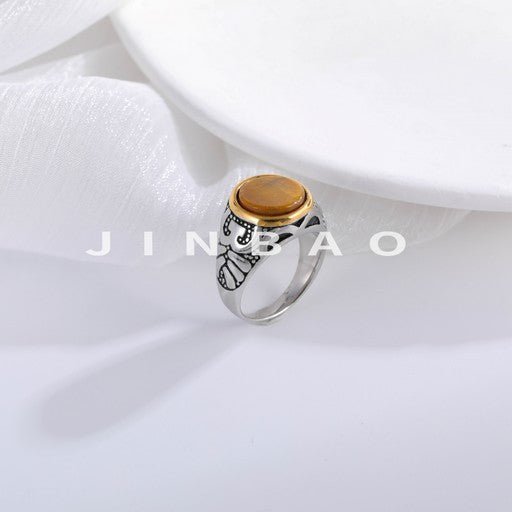 Vintage Style Stainless Steel Ring Men's Two-Tone Gemstone Band | BL667