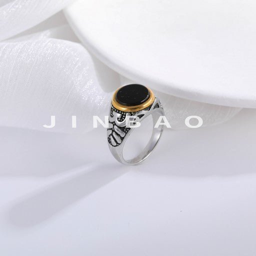 Vintage Style Stainless Steel Ring Men's Two-Tone Gemstone Band | BL667