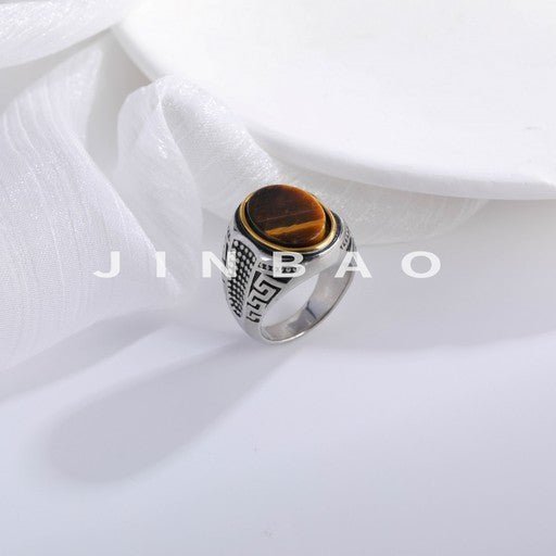 Vintage Tiger Eye Stone Ring Men's Stainless Steel Unique Design | K00692