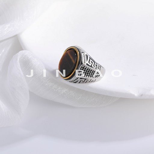 Vintage Tiger Eye Stone Ring Men's Stainless Steel Unique Design | K00692