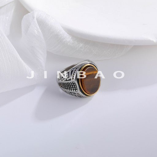 Vintage Tiger Eye Stone Ring Men's Stainless Steel Unique Design | K00692
