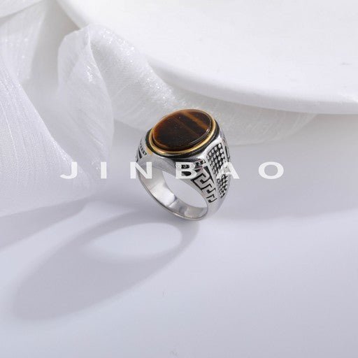 Vintage Tiger Eye Stone Ring Men's Stainless Steel Unique Design | K00692