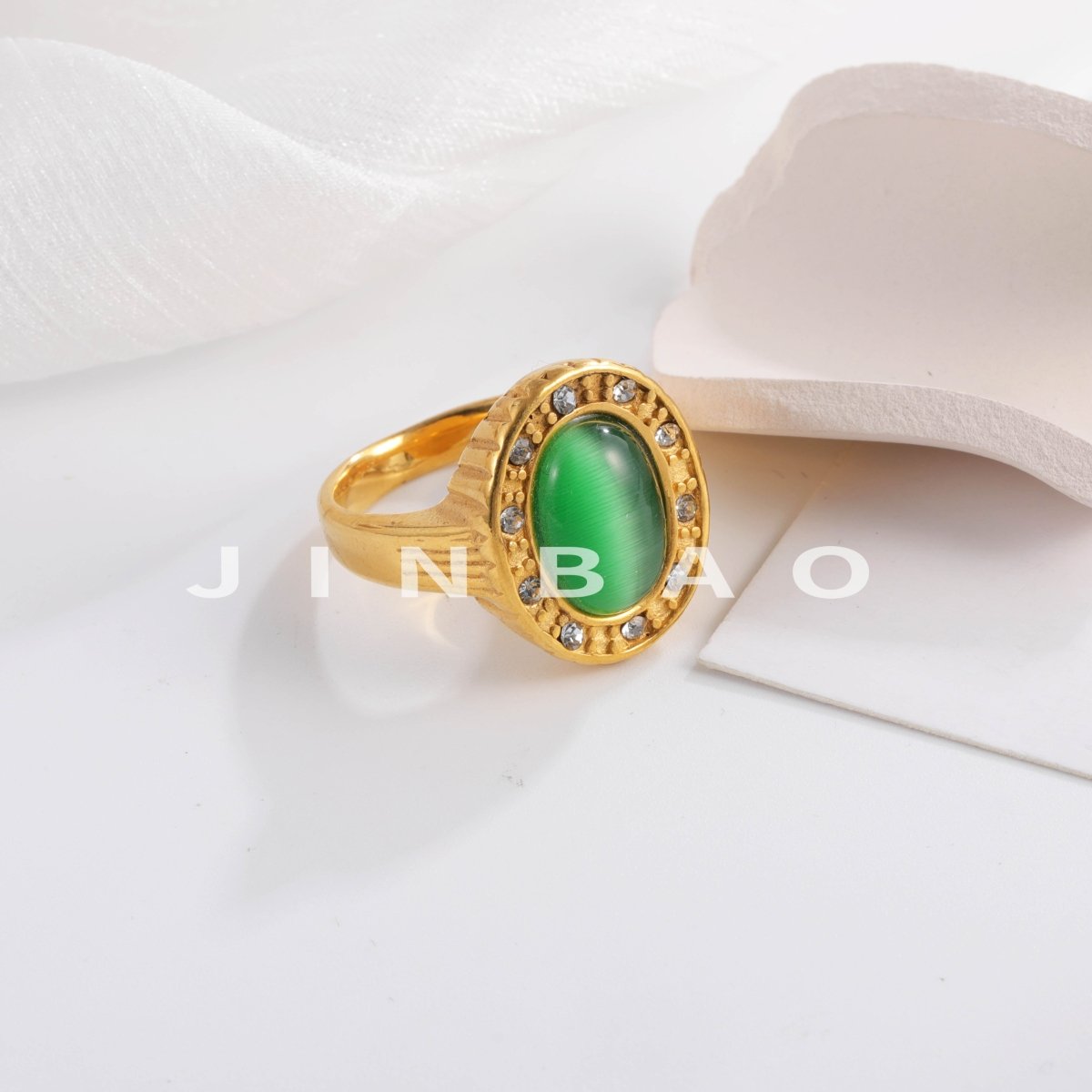 Women's Fashion Gold Plated Green Stone Ring with Rhinestones Elegant Jewelry | K003360