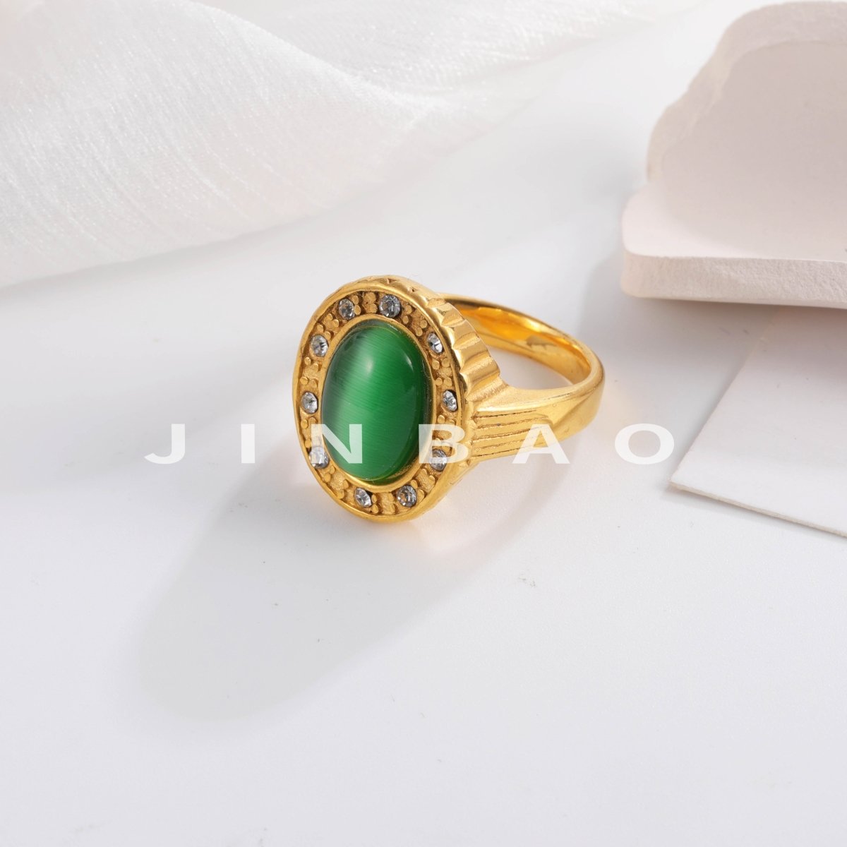 Women's Fashion Gold Plated Green Stone Ring with Rhinestones Elegant Jewelry | K003360