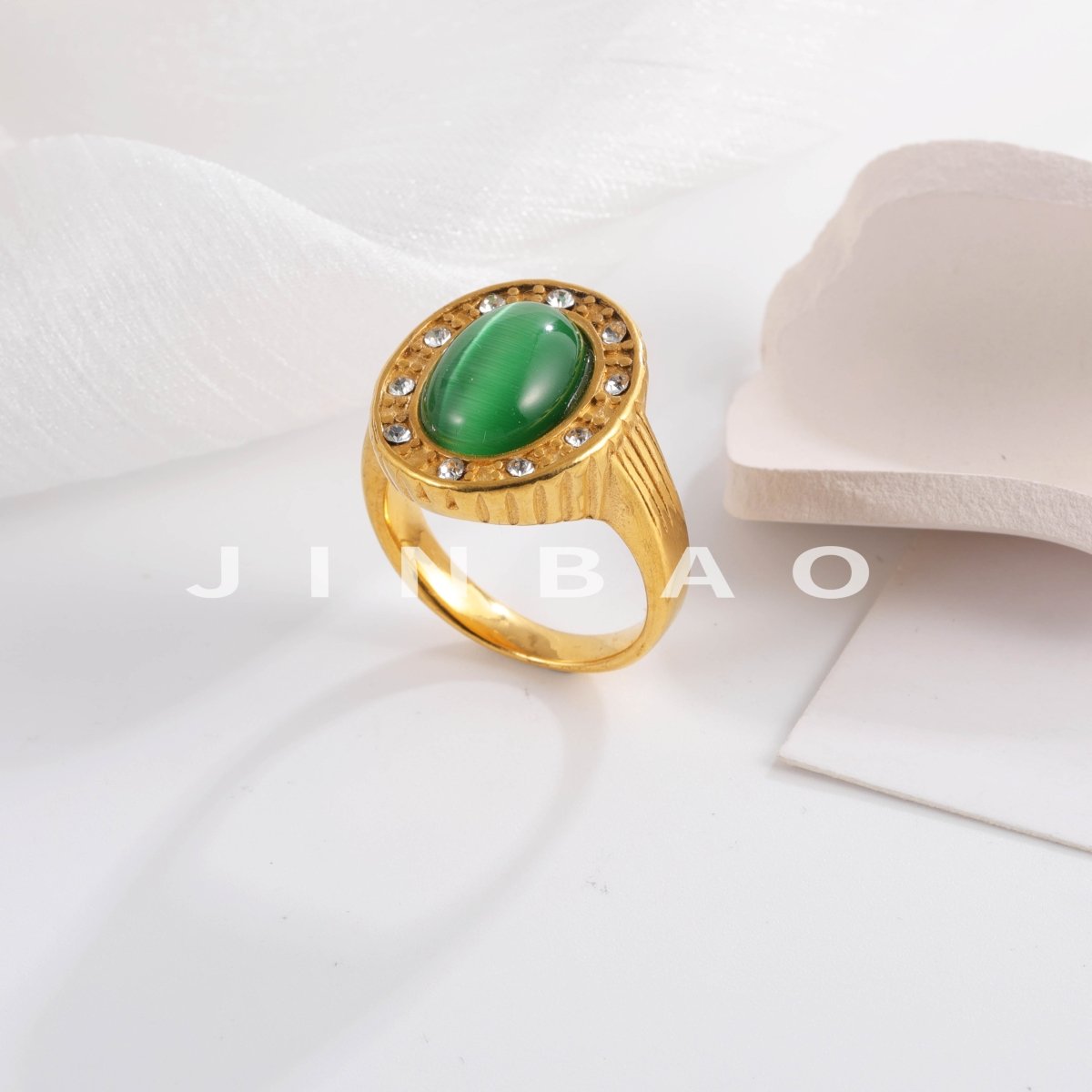 Women's Fashion Gold Plated Green Stone Ring with Rhinestones Elegant Jewelry | K003360