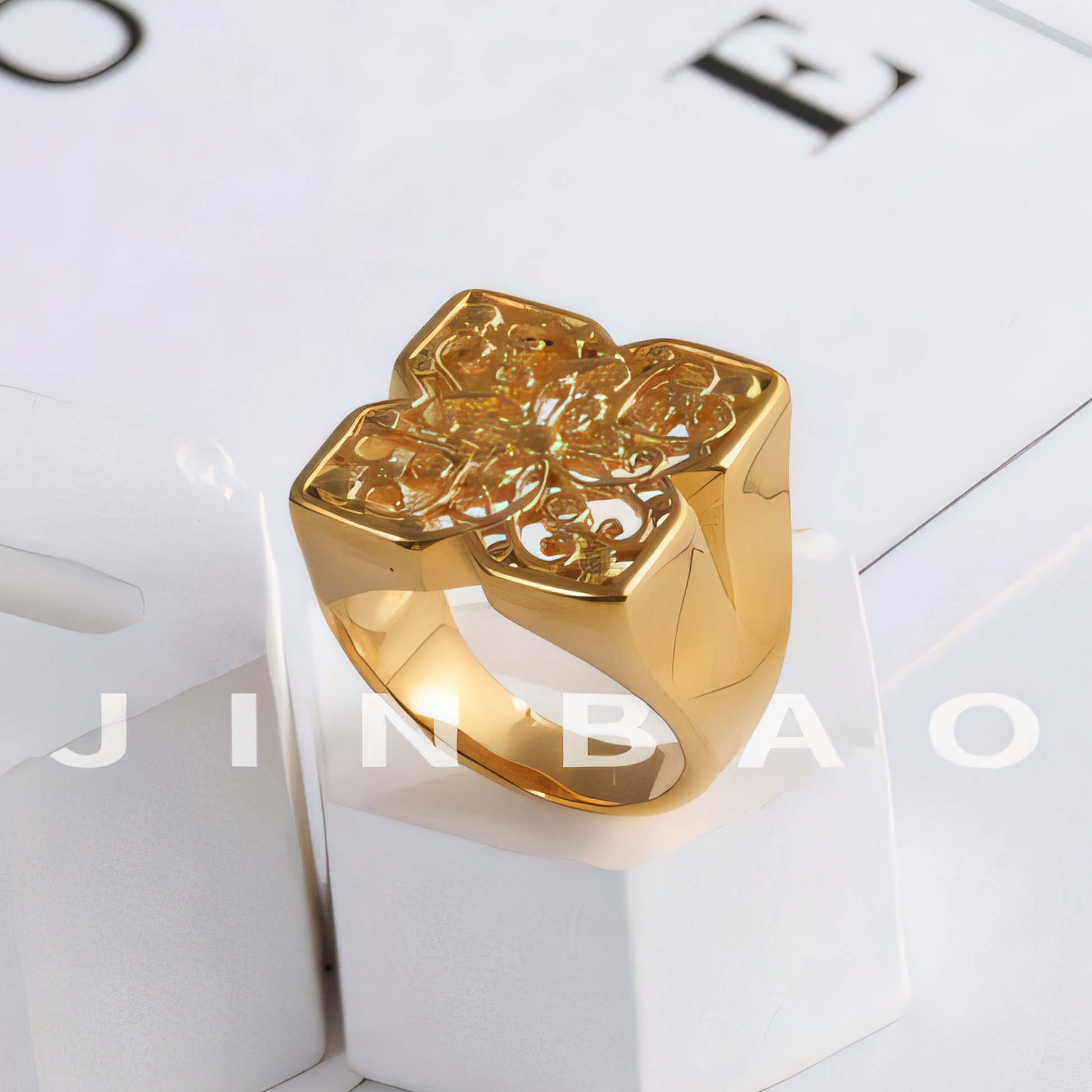 Women's Luxury Gold Wide Floral Ring | G003992